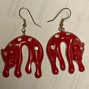 Red Rhinestone Panther Leopard Dangling Earrings